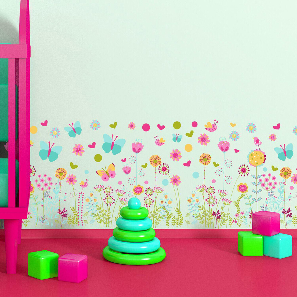 Walplus Kids Colourful Butterflies and Flowers Skirting Self Adhesive Wall Stickers Image 2