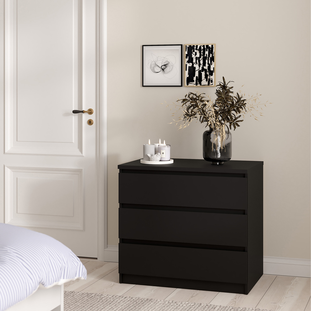 Florence 3 Drawer Matt Black Chest of Drawers Image 5