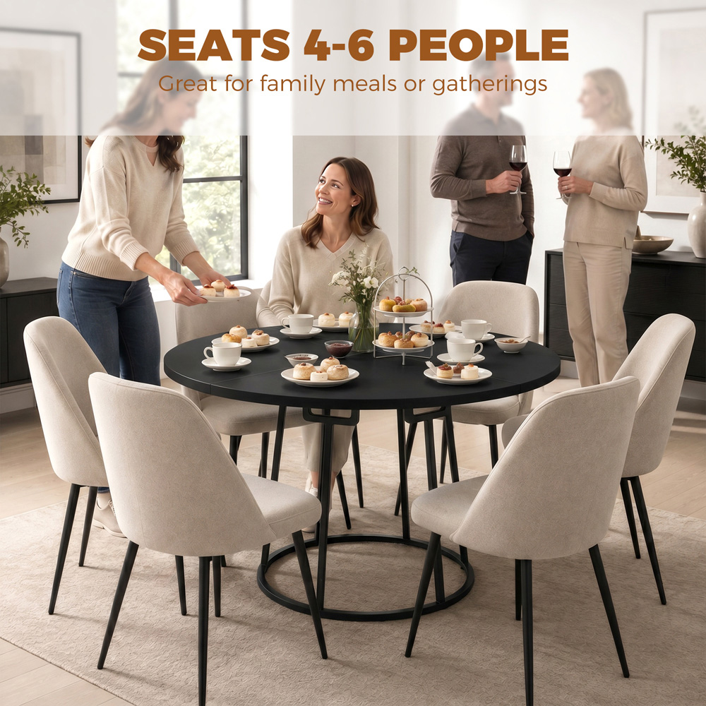 HOMCOM 6 Seater Round Dining Table Black Image 5