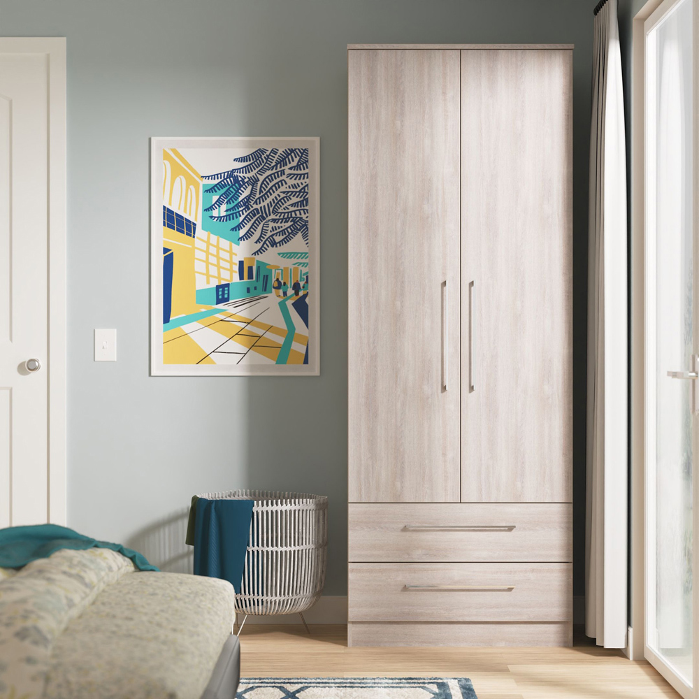 Crowndale Worcester 2 Door 2 Drawer Grey Oak Tall Wardrobe Ready Assembled Image 9