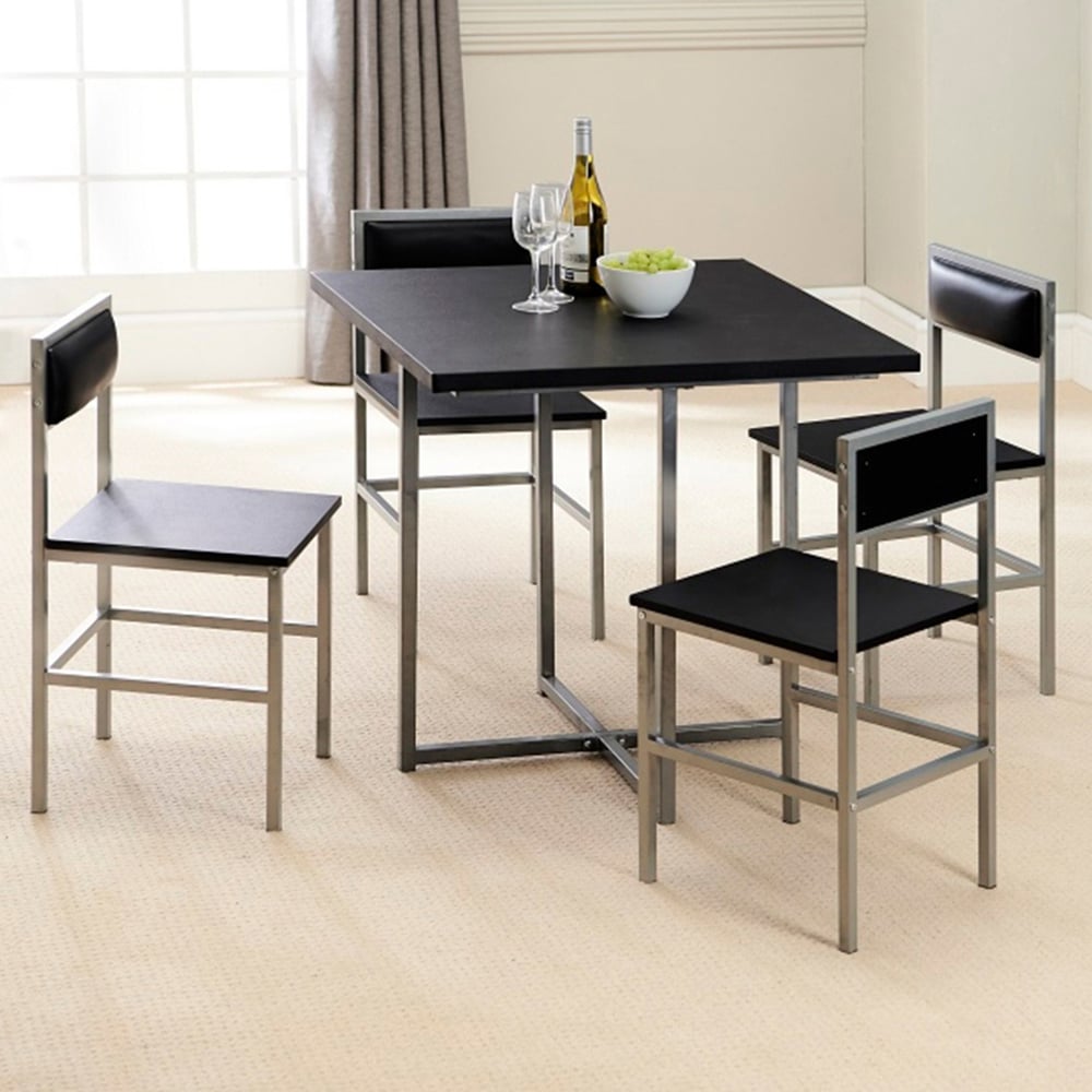 Greenhurst 4 Seater Dining Set Black and Silver Image 1