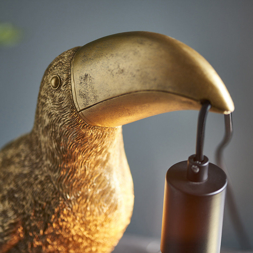 Merano Andria Vintage Gold Paint and Matt Black Toucan Table Lamp Image 5