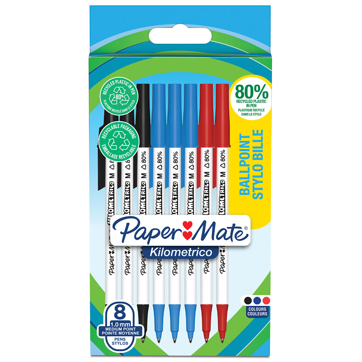 Pack of 8 Paper Mate Kilometrico Ballpoint Pens Image 1
