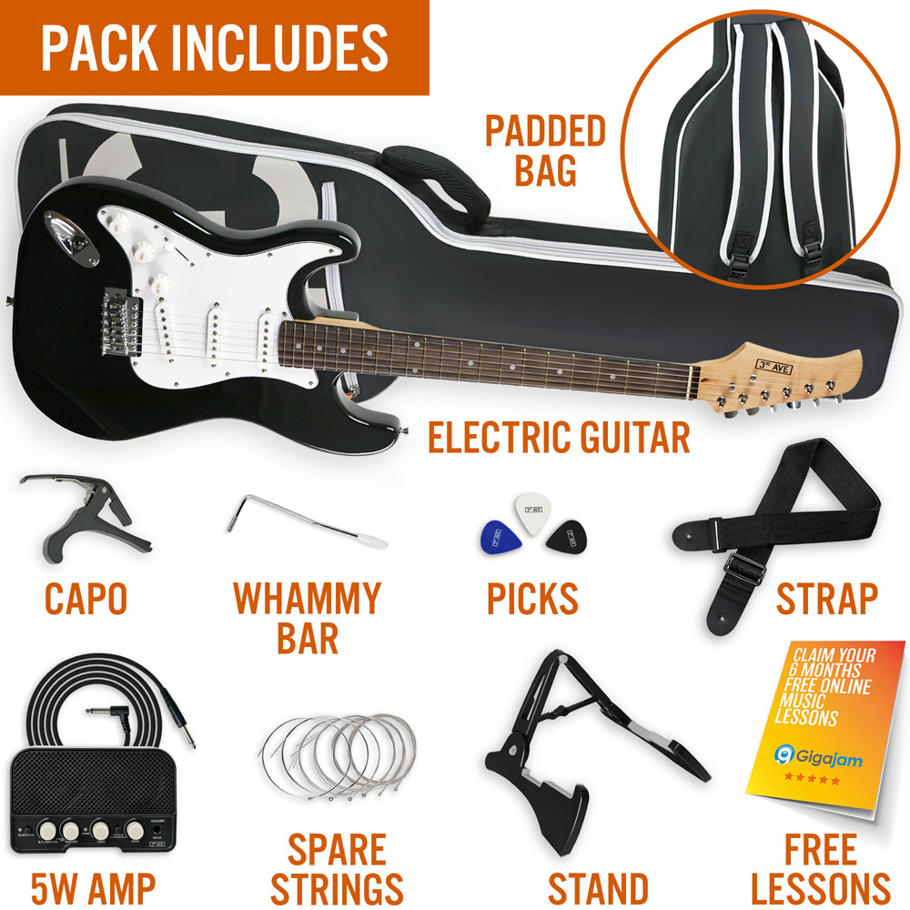 3rd Avenue Black Full Size Left Hand Electric Guitar Set Image 5