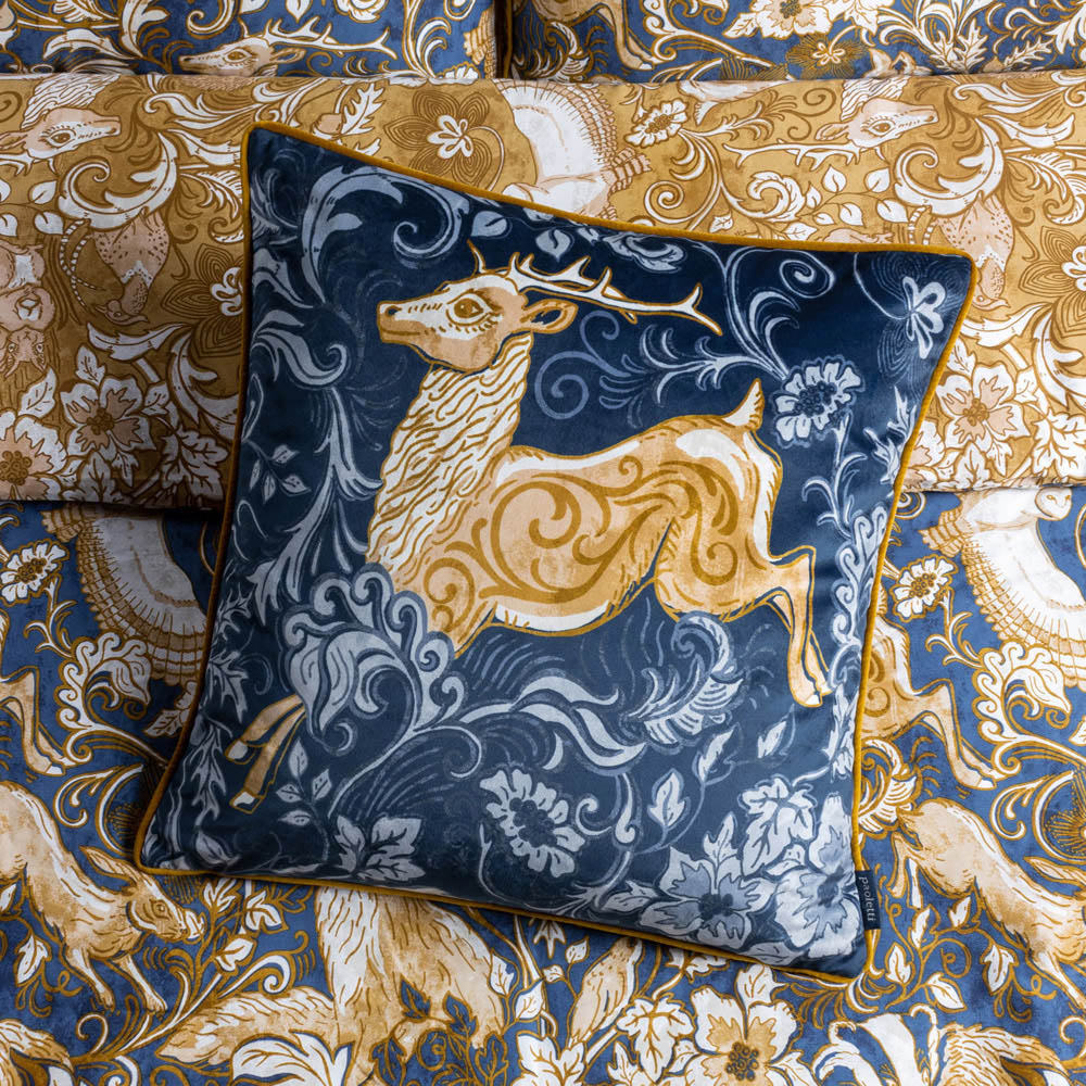 Paoletti Harewood Stag Velvet Piped Cushion Image 2