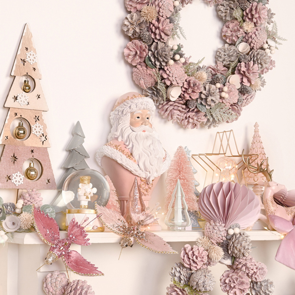 The Seasonal Gift Co. Pink Santa Bust Christmas Decoration Image 2