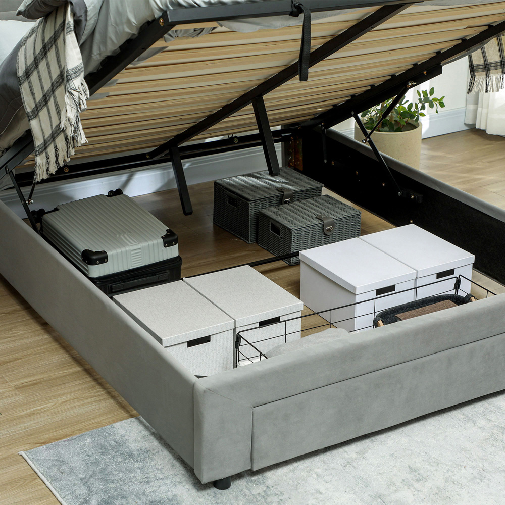Portland Grey Velvet Storage King Size Bed Image 3