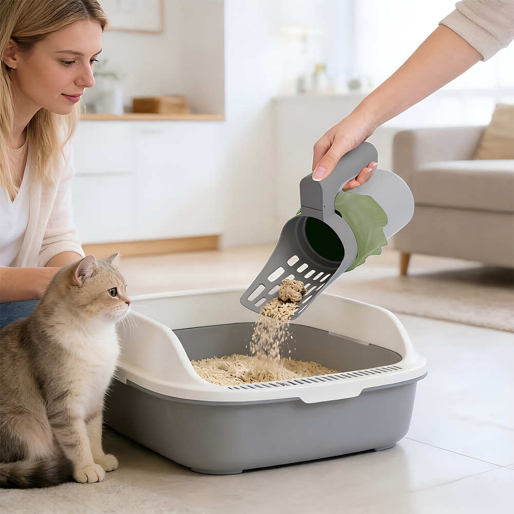H&O Direct 2-in-1 Grey Cat Litter Scooper with Holder and Waste Bags Image 2