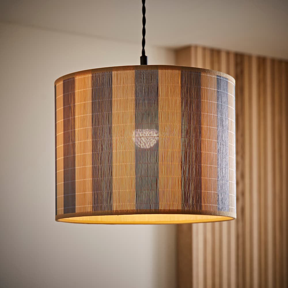 ValueLights Lori Blue Stripe Bamboo Ceiling Drum Lamp Shade Image 3