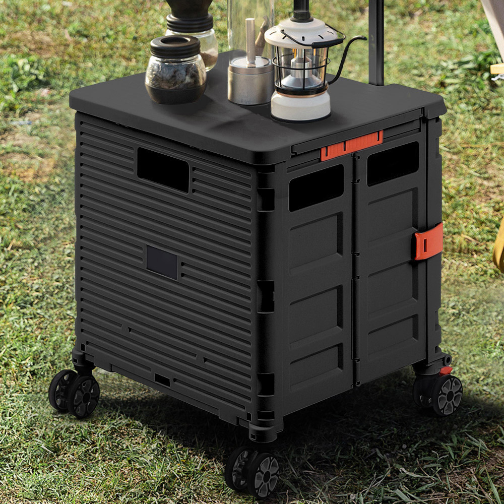 Living and Home Black Collapsible Utility Cart with Magnetic Lid and Adjustable Handle 55L Image 7