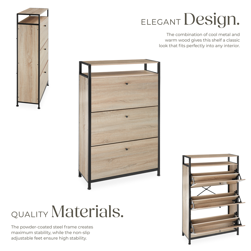 Tectake Single Shelf 3 Tilt Drawer Oak Wood Light Slim Storage Rack 32 x 81cm Image 3
