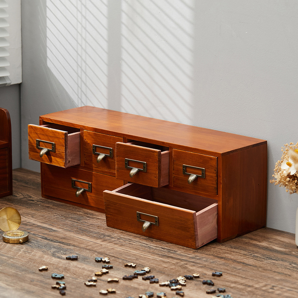 Living and Home 6 Drawer Retro Wooden Desktop Storage Organiser Image 6