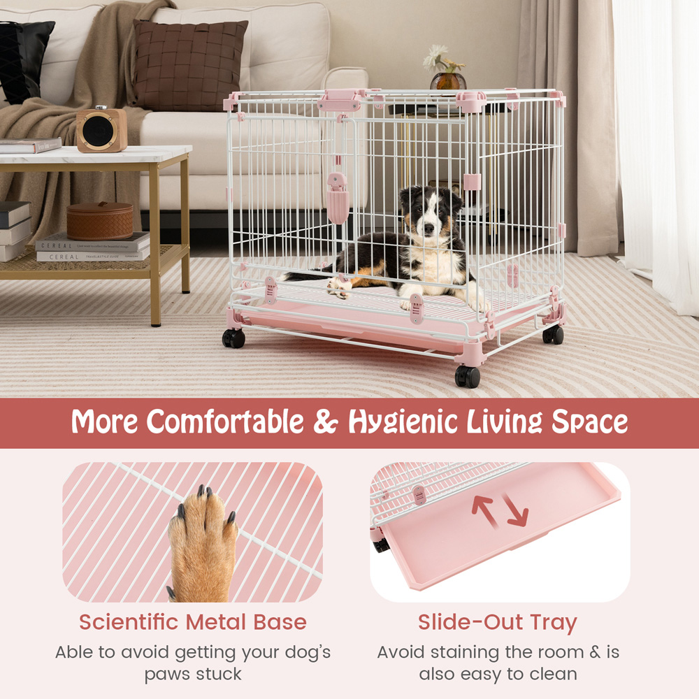 Costway Folding Dog Kennel with Double Lockable Door and Wheels Image 4