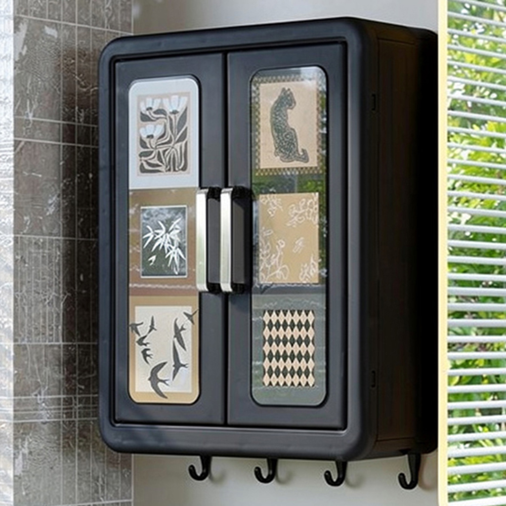 Living and Home Retro Black Wall Mounted Bathroom Cabinet Image 1