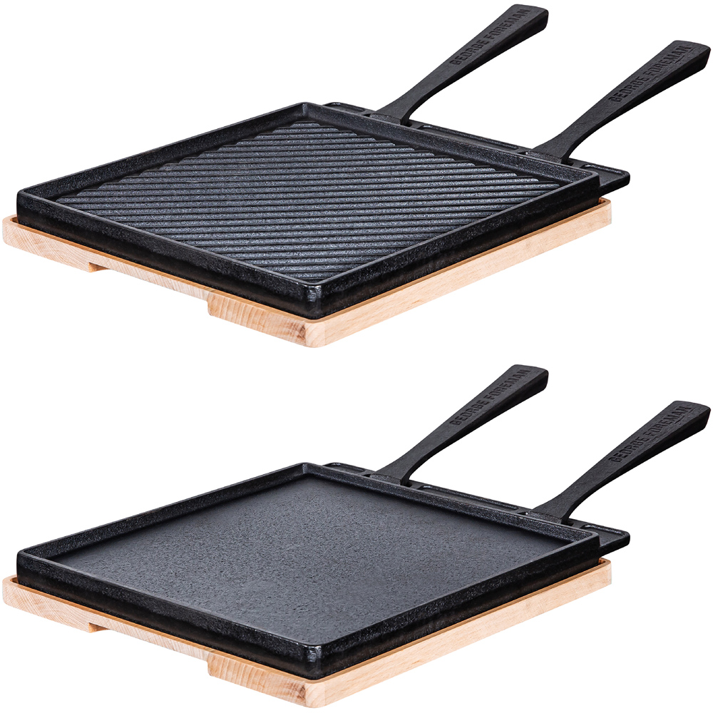 George Foreman Black Reversible Griddle Plate with Beech Tray Image 1