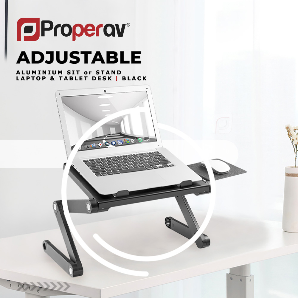 ProperAV Black Multi Functionable Stand Up Laptop Stand with Mouse Pad Mount Image 5