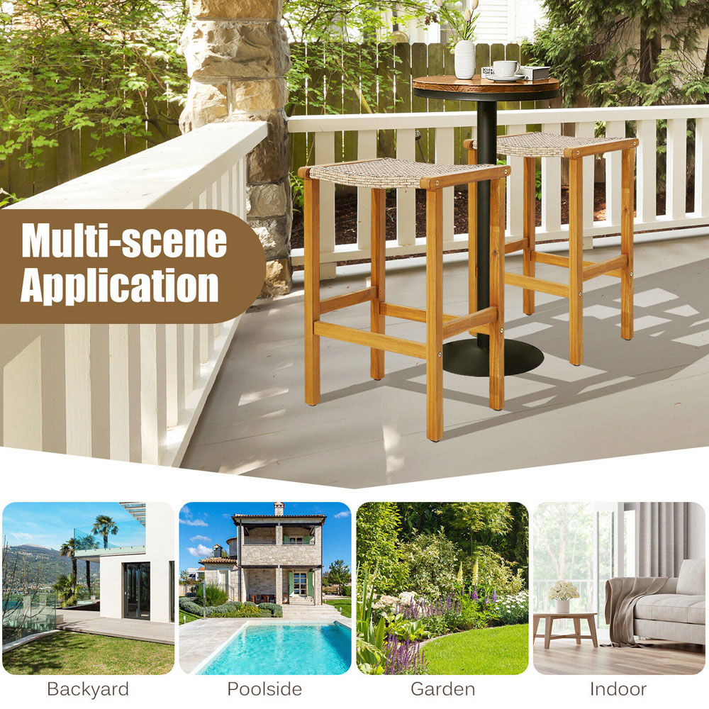 Costway Acacia Wood PE Wicker Bar Stool Set of 2 Image 6