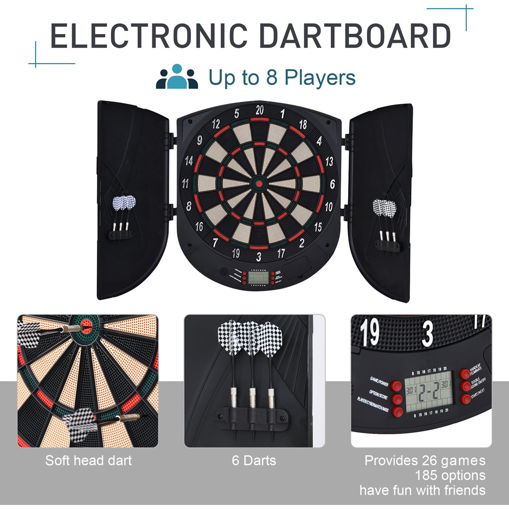HOMCOM 6 Darts LCD Electronic Dartboard Set with 26 Games and 185 Variations Image 8