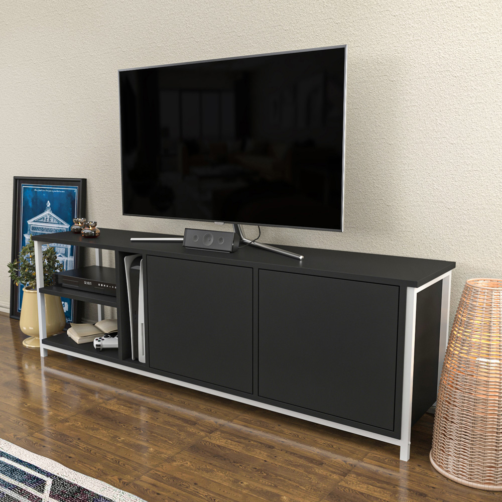 Decorotika Primrose 2 Door 3 Shelf White and Anthracite TV Stand for 72 inch TV Image 6