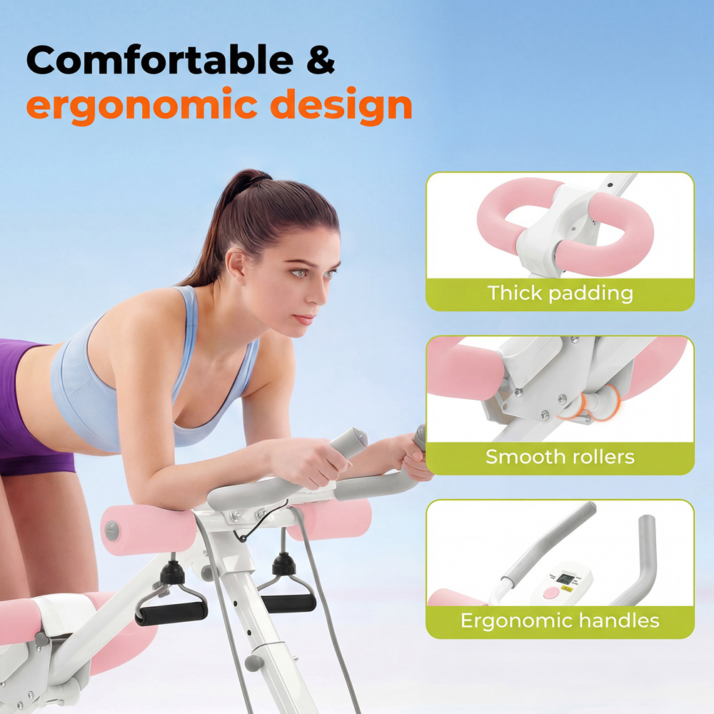Spector Centra White and Pink Foldable Ab Trainer Machine with LED Monitor Image 6
