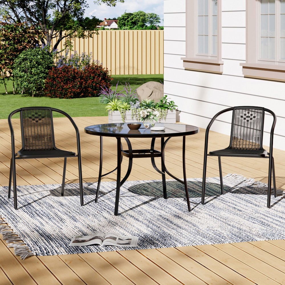 Living and Home Wicker 2 Seater Black Round Patio Set Image 1