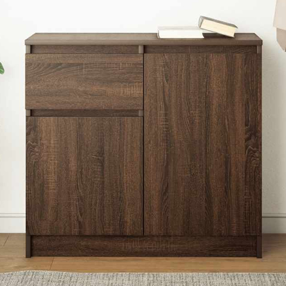 vidaXL 2 Door Single Drawer Brown Oak Sideboard Image 1