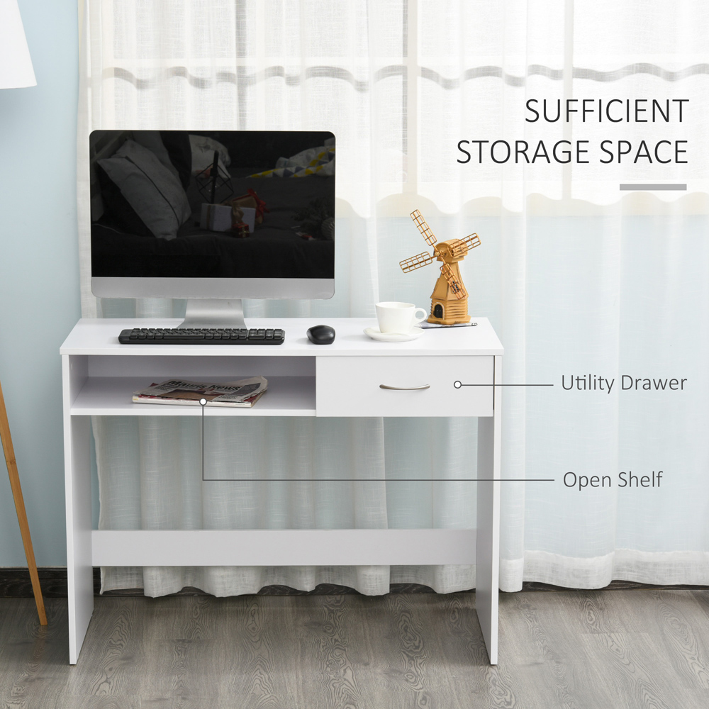 Portland White Computer Desk with Shelf Drawer Image 5