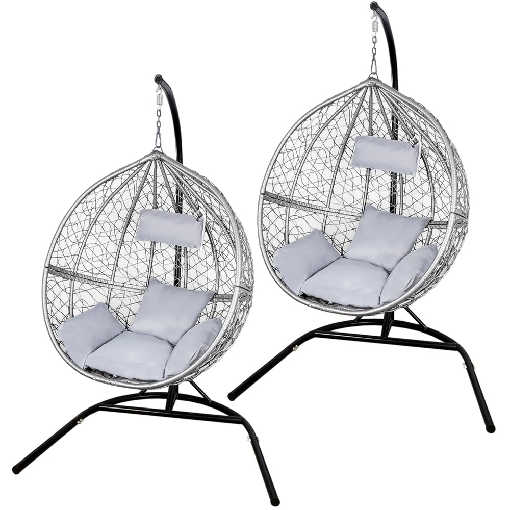 MonsterShop Grey Rattan Egg Chair Set of 2 Image 2