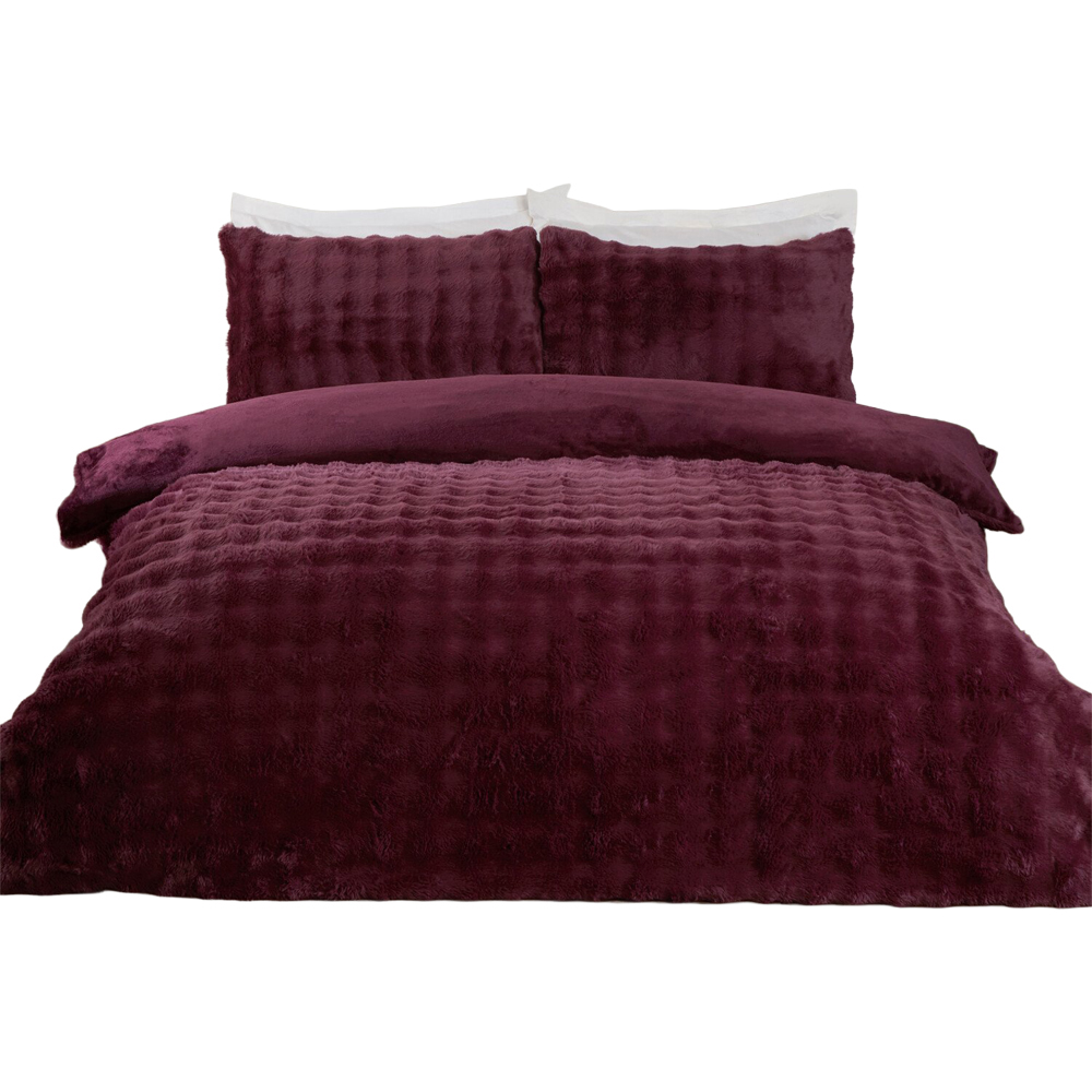 Aurora Soft Faux Fur Duvet Set Berry Double Image 2