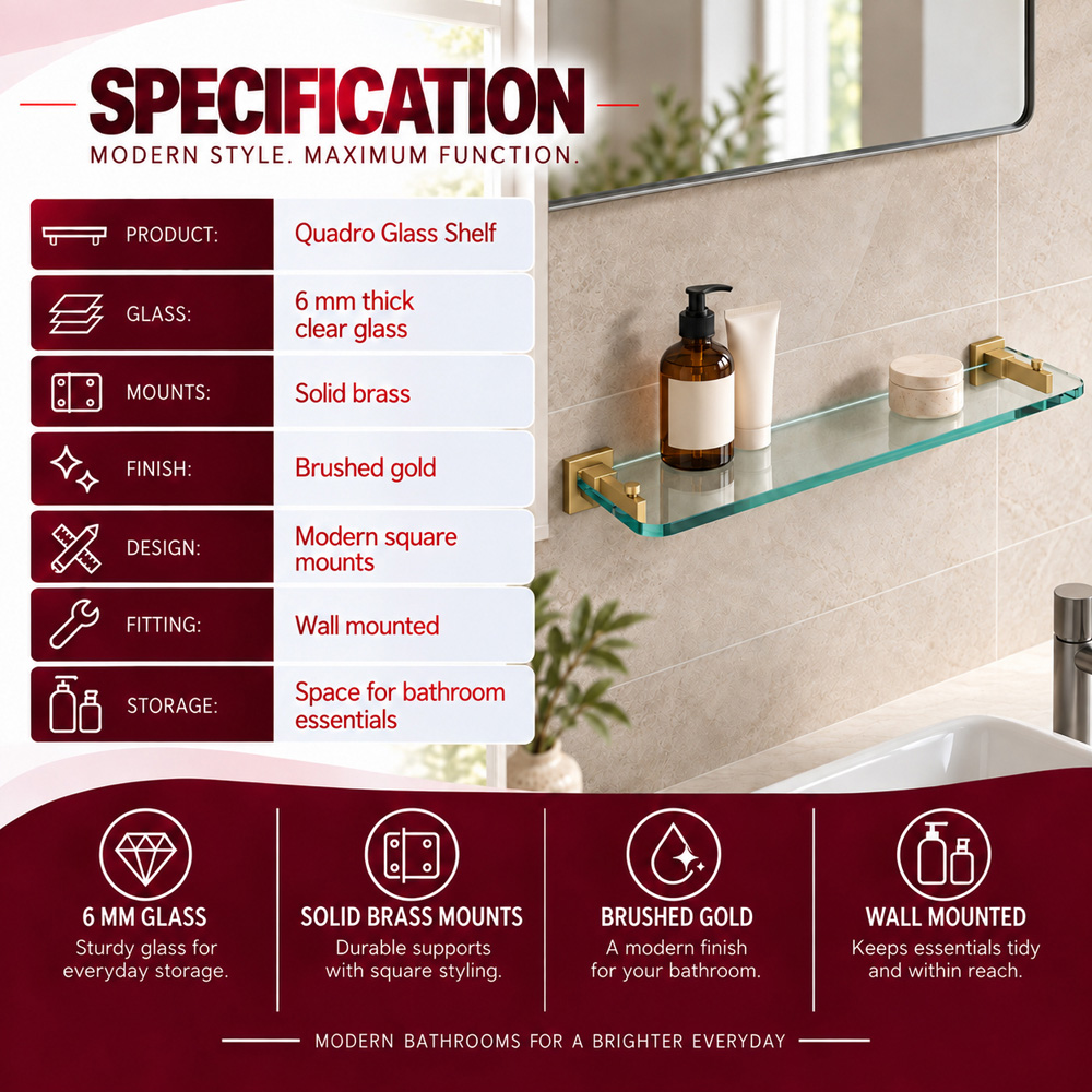 Go Bathrooms Froma Gold Wall Mounted Glass Shelf 500mm Image 3
