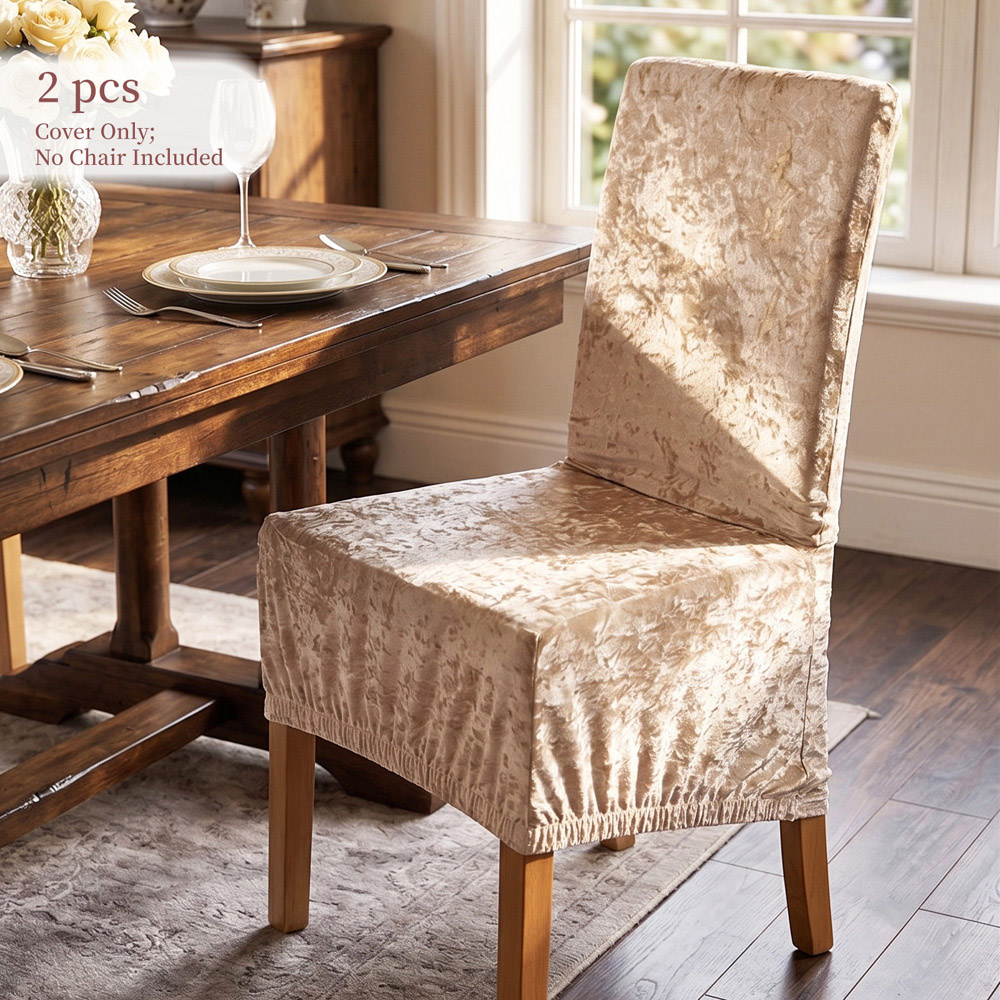 Living and Home Champagne Dining Chair Cover with Elastic Band Set of 2 Image 2