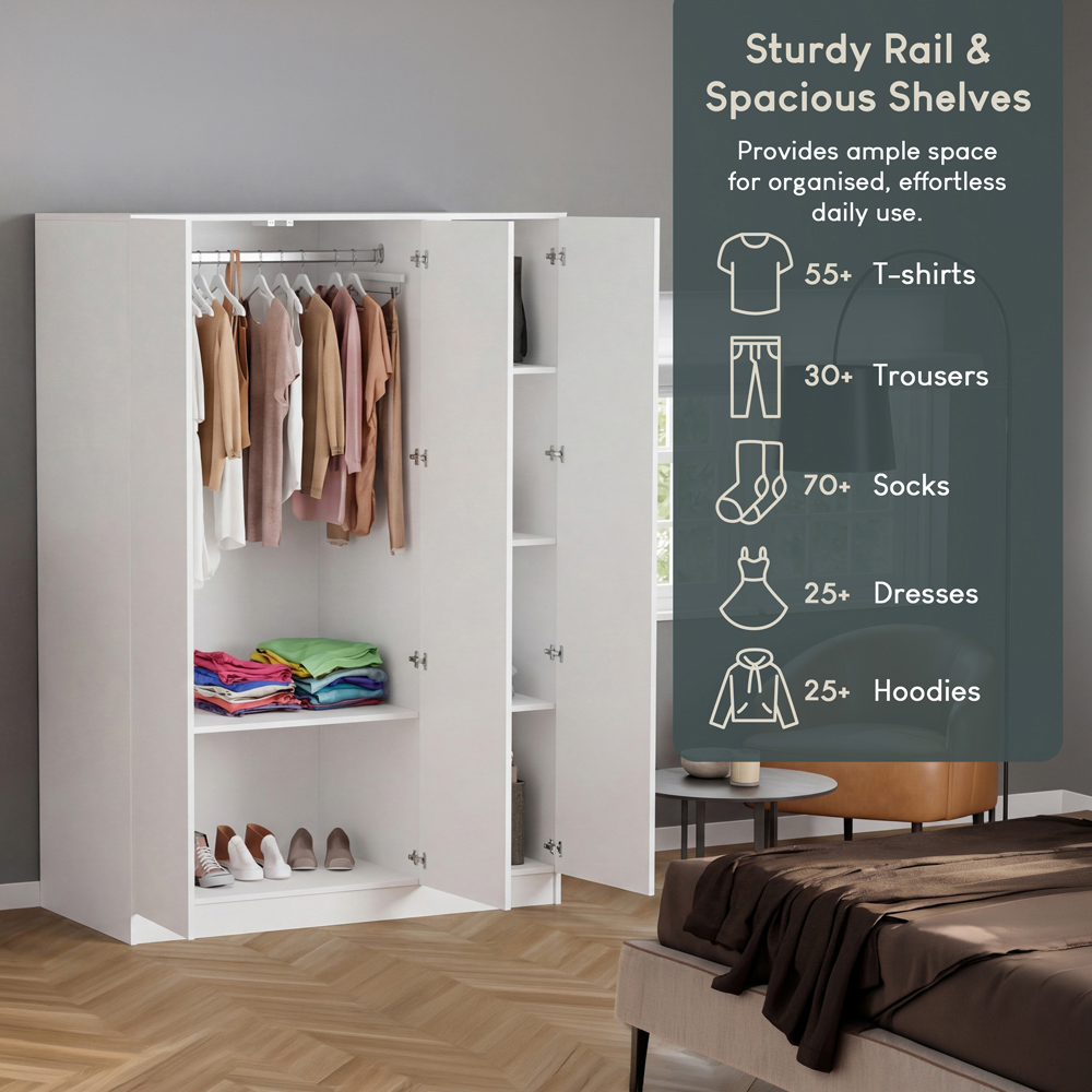 VIDA DESIGNS Denver 3 Door White Mirrored Wardrobe Image 6