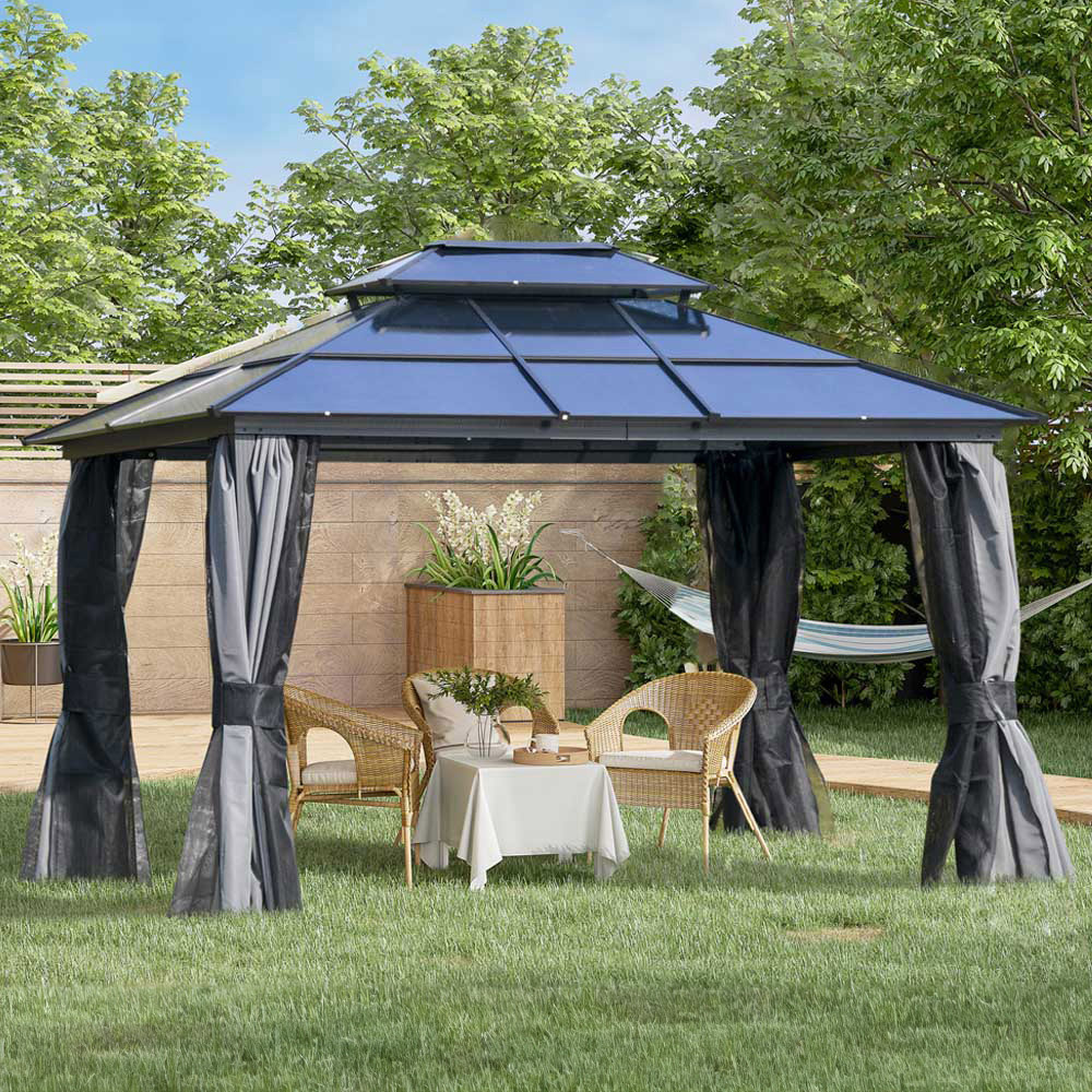 Outsunny 3.6 x 3m 2 Tier Roof Gazebo with Hardtop Image 1