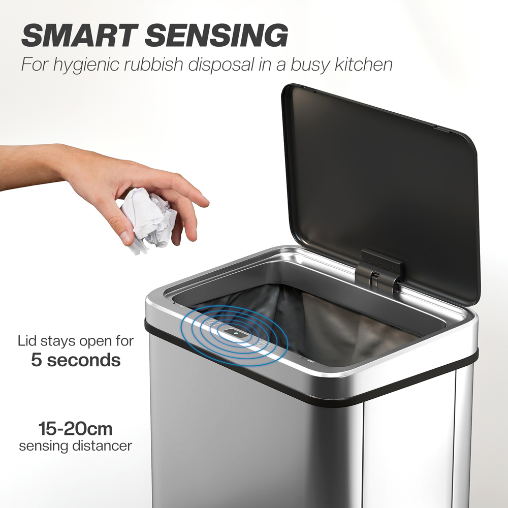 HOMCOM Silver Sensor Bin with Soft-Close Lid 40L Image 4