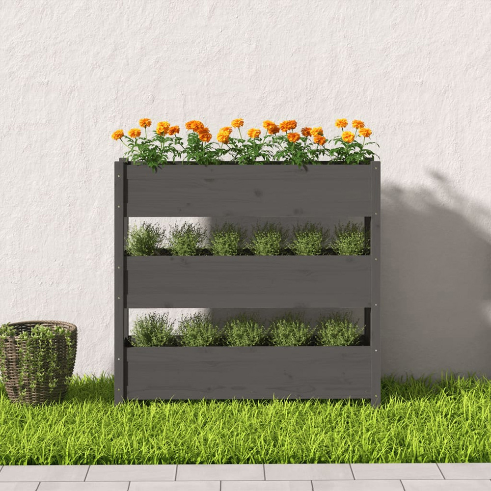 vidaXL 3-Tier Grey Solid Pine Wood Garden Planter 112 x 25 x 104.5cm Image 2