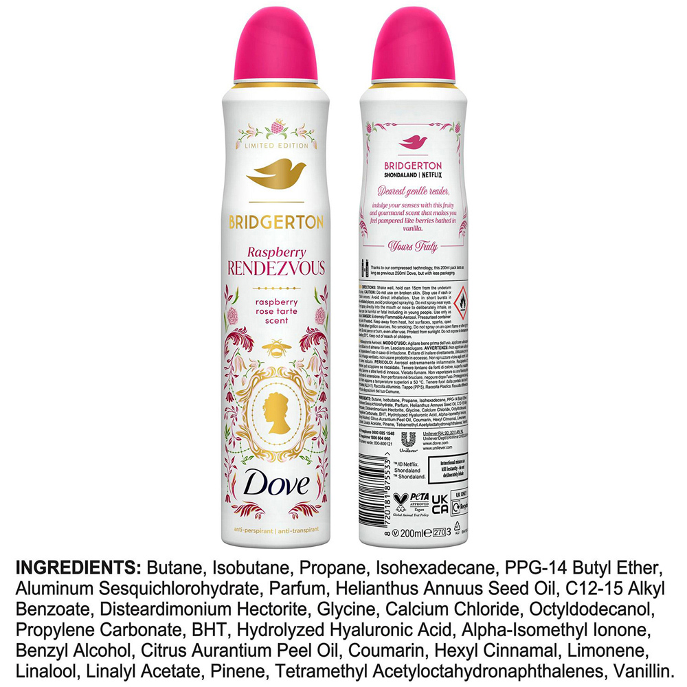 Dove Limited Edition Bridgerton Raspberry Rendezvous Aerosol Deodorant 200ml 6 Pack Image 8