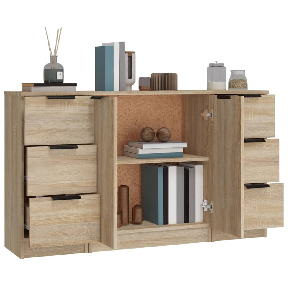 vidaXL 2 Door 6 Drawer Sonoma Oak Sideboard Image 4