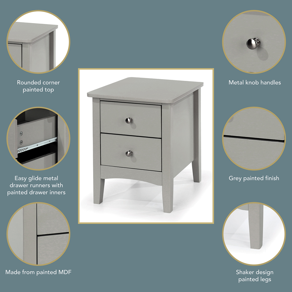 Como 2 Drawer Light Grey Petite Bedside Table Image 6
