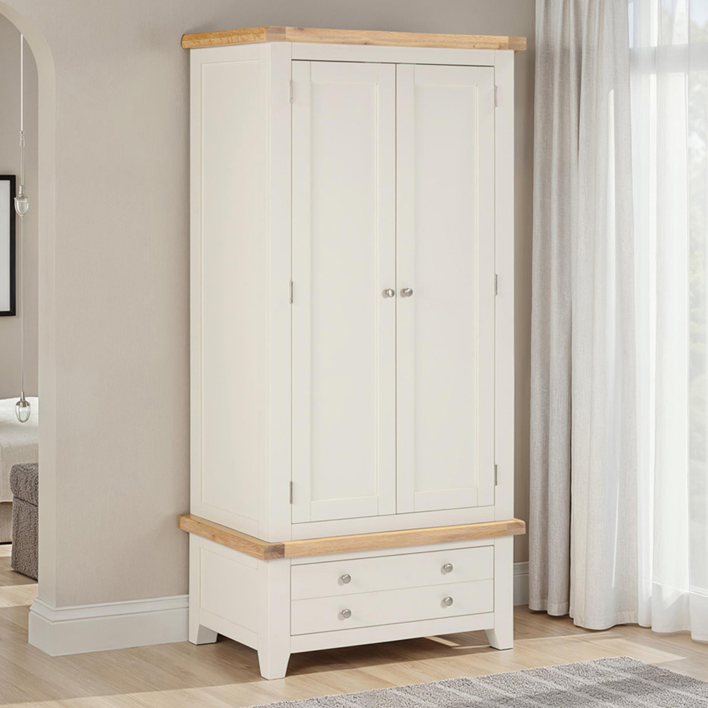 Seconique Windsor 2 Door Single Drawer Ivory and Oak Wardrobe Image 1