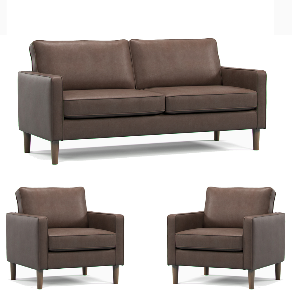 Bexhill 5 Seater Brown Faux Leather Sofa Suite Image 2
