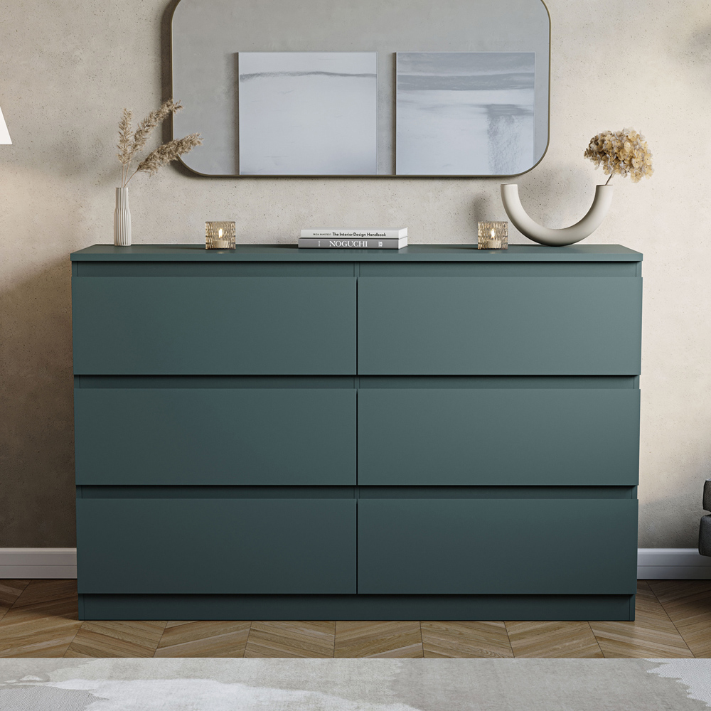 VIDA DESIGNS Denver Jasper Green 6 Drawer Bedside Table Image 3