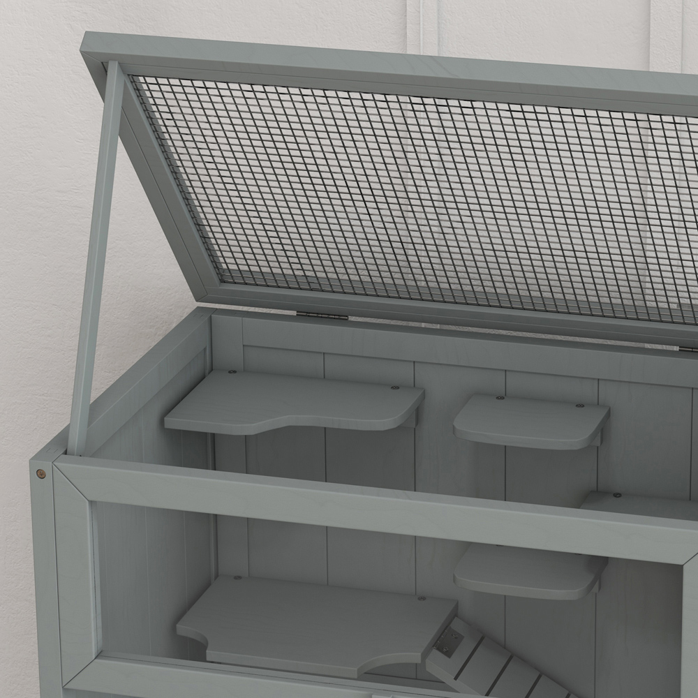 PawHut Grey Wooden Hamster Cage with Storage Shelf Image 4