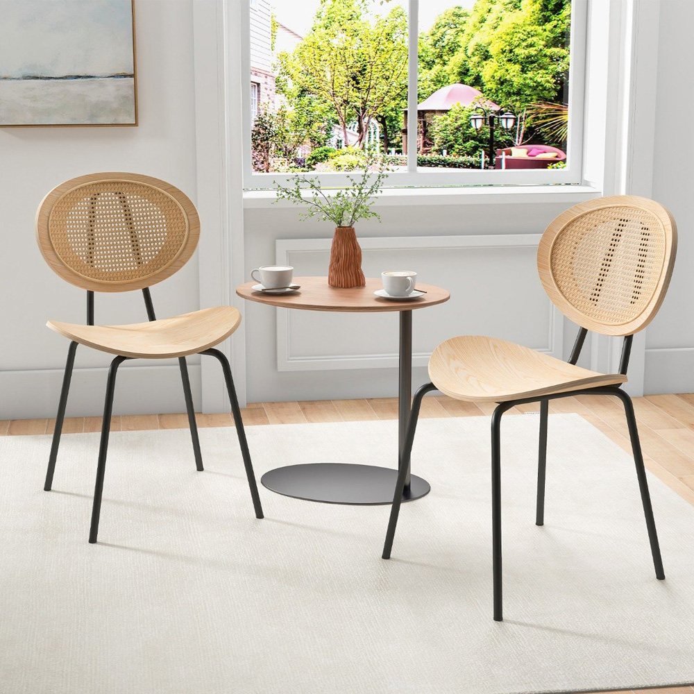 Costway Set of 2 Natural Rattan and Plywood Dining Chairs Image 1