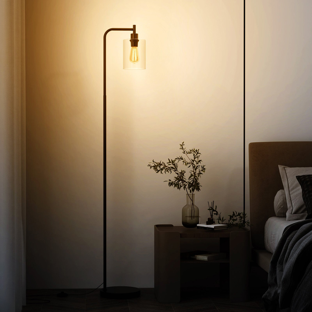 Costway Black Industrial Floor Lamp with Hanging Glass Lampshade Image 2