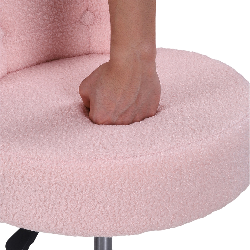 Living and Home Pink Teddy Fleece Button Tufted Vanity Chair with Castors Image 6