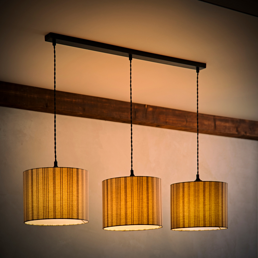 ValueLights Hallie Linen Stripe Drum Shade 3 Drop Black Diner LED Ceiling Pendant Light Image 6