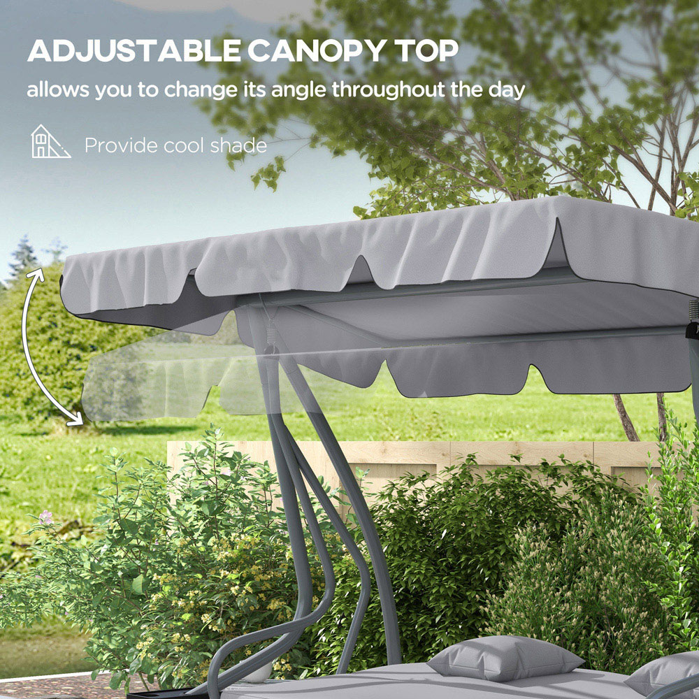 Outsunny 3 Seater Grey Garden Swing Chair with Adjustable Canopy Image 5