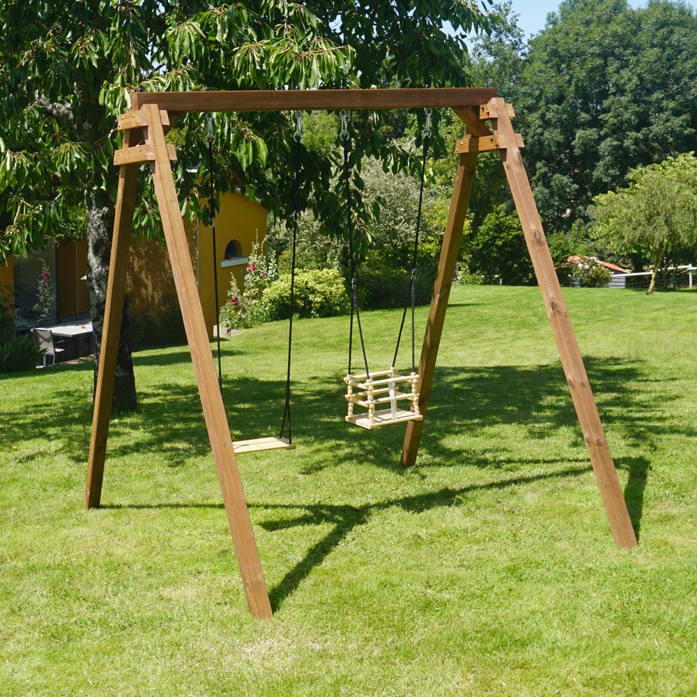 Soulet Ambre Kids Wooden Seat Adjustable Double Swing Set Image 2