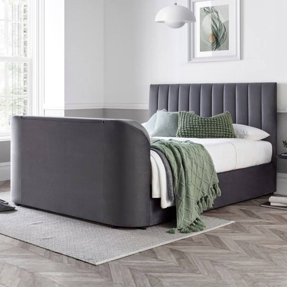 Webb Daniels Nova King Size Grey Velvet Ottoman Media TV Bed Image 1