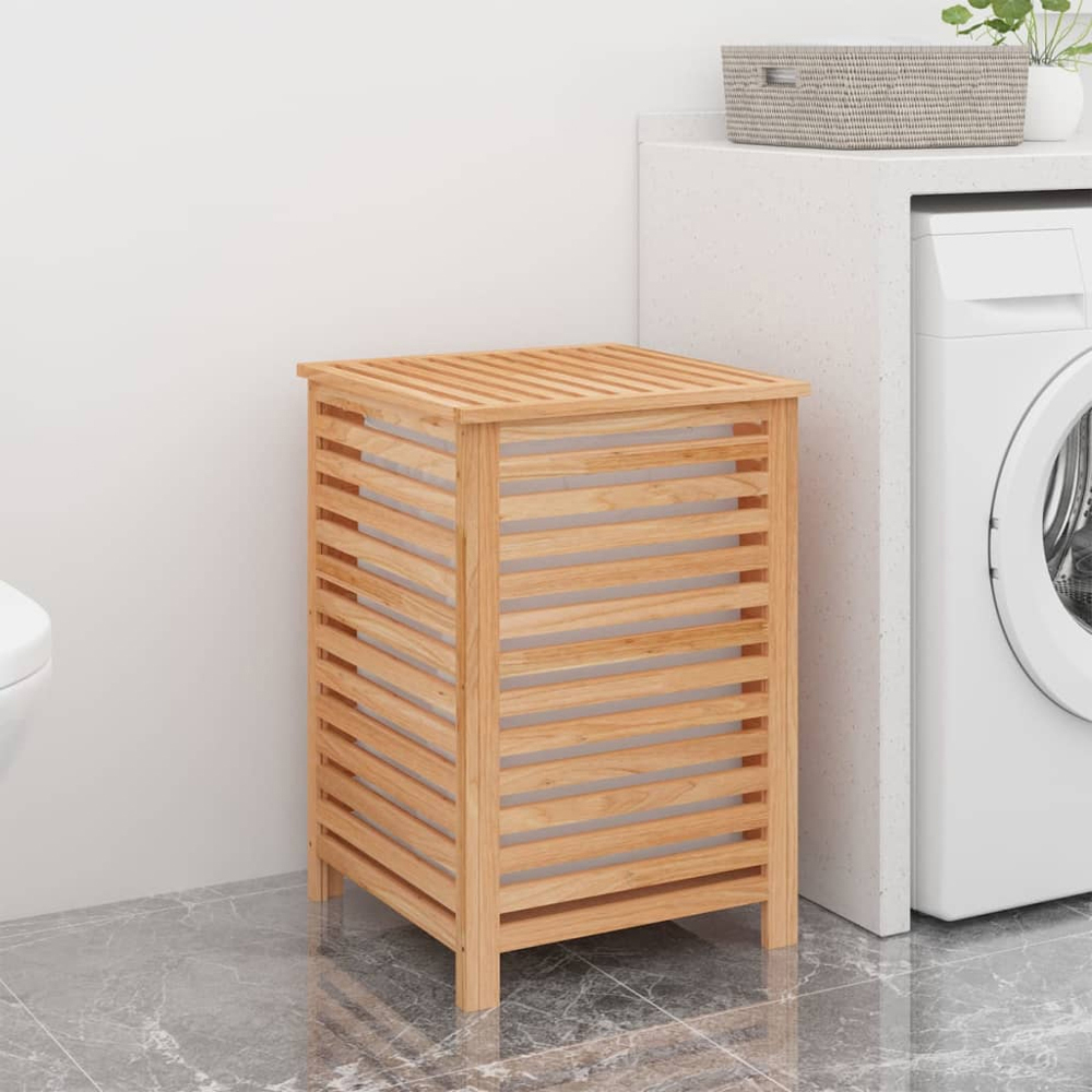 vidaXL Brown Walnut Wood Slatted Laundry Basket 65 x 45 x 45cm Image 2